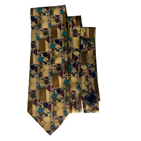 Frank Lloyd Wright Necktie Tie 100% Silk Confetti in Gold Coonley Playhouse NWT - Picture 9 of 13